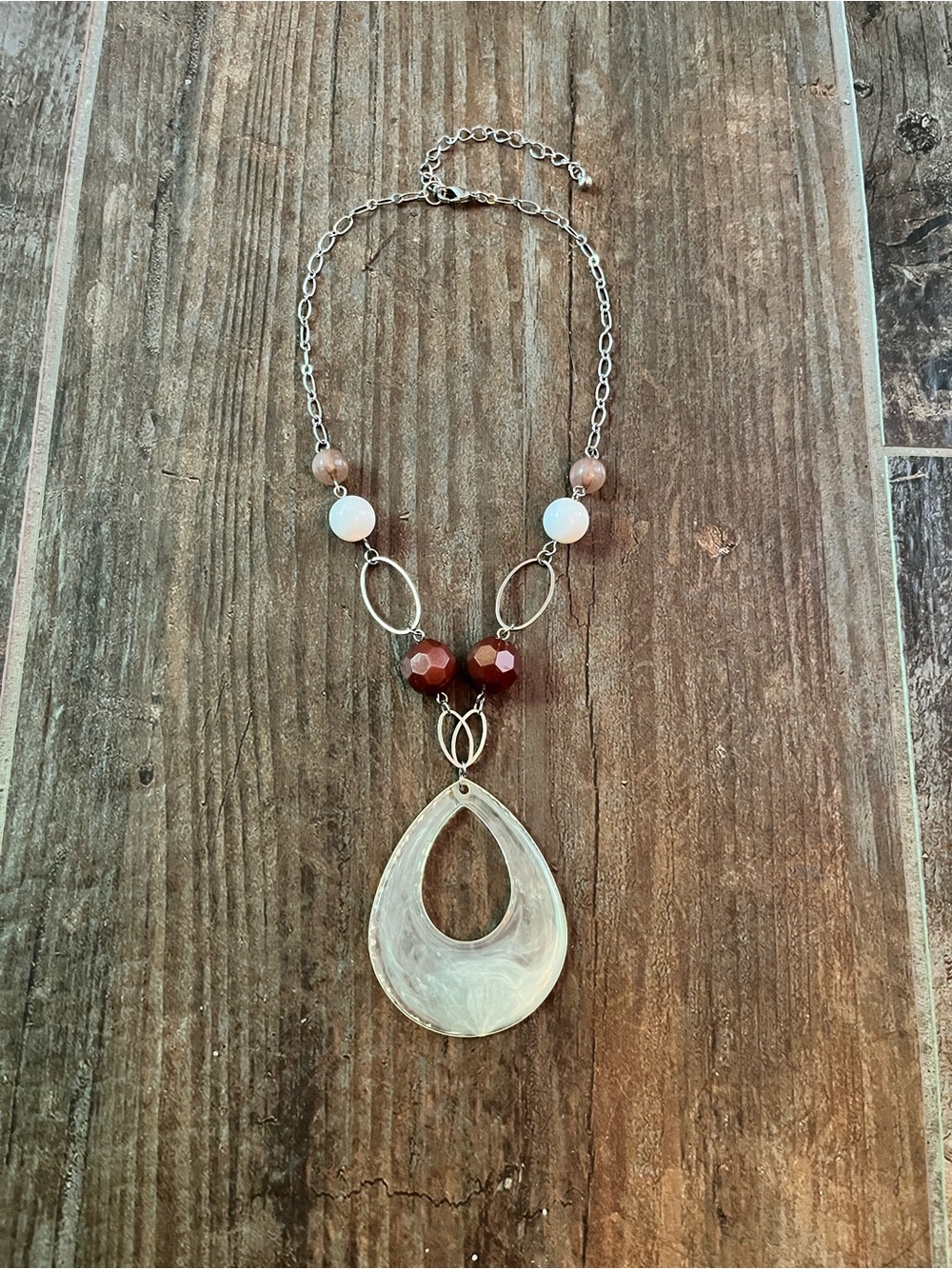 Crystal Teardrop Pendant Necklace with Brown Accent Beads
